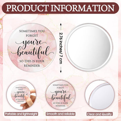 Cinnvoice 25 Sets Pink Mirror Gifts for Women Inspirational Mini Compact Mirror Bulk Small Round Pocket Makeup Gifts for Wedding Cheerleader Coworker Birthday Party Favor (Beautiful)