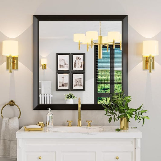 Amorho Black Bathroom Mirror, 36x36 Inch Thick Metal Framed Wall Mirrors by Amorho