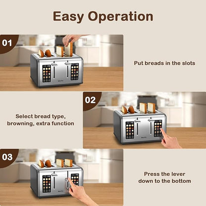 Mecity 4 Slice Toaster with Touch Screen Control, 4 Wide Slots, Stainless Steel - Image 6