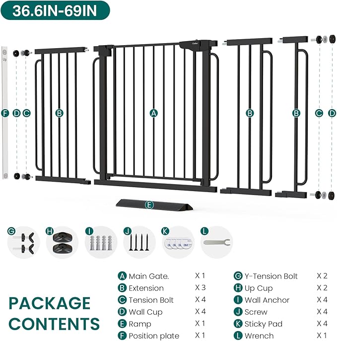 Cumbor Extra Wide Baby Gate, 36.6-69" Walk-Through Dog Gate - Image 8