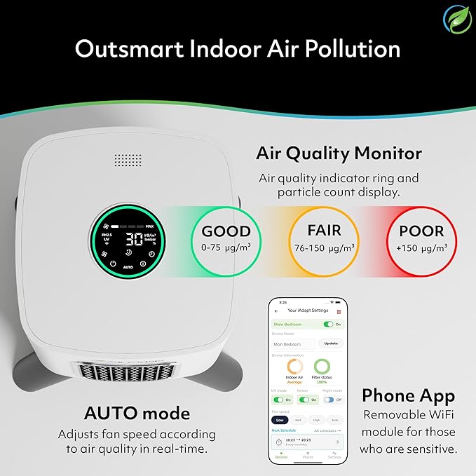 Air Oasis iAdapt 2.0 H13 HEPA Filter Air Purifier | Clean Air Starter Bundle | - Image 9