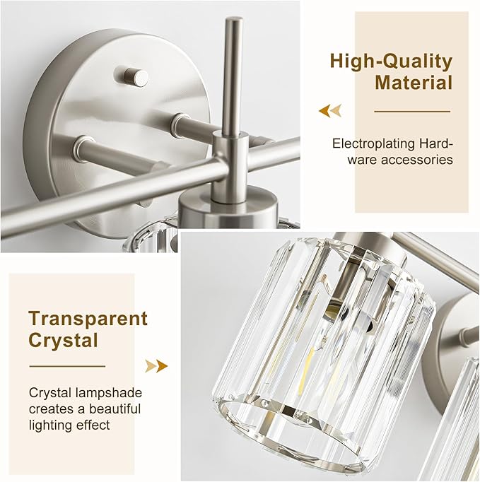 EJIAXIN Crystal Bathroom Vanity Lights, 4 Light Bath Mirror Light Brushed - Image 2