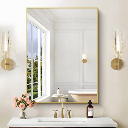 30x40In Gold Bathroom Mirror for Wall, Brushed Gold Rectangle Mirrors - Image 3