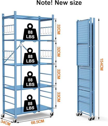 Storage Shelves with 20 Hooks, 5-Tier Foldable Shelf - Image 3