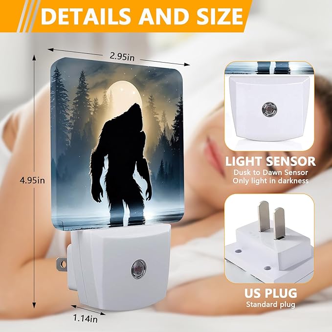 GANTINIR Funny Bigfoot Sasquatch Night Light, Plug-into Forest Moon Nightlight - Image 2