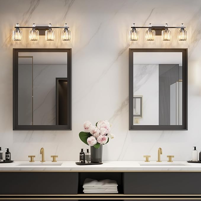FDPBY Bathroom Vanity Lights 4-Light Plating Black Modern Crystal Vanity Light - Image 3