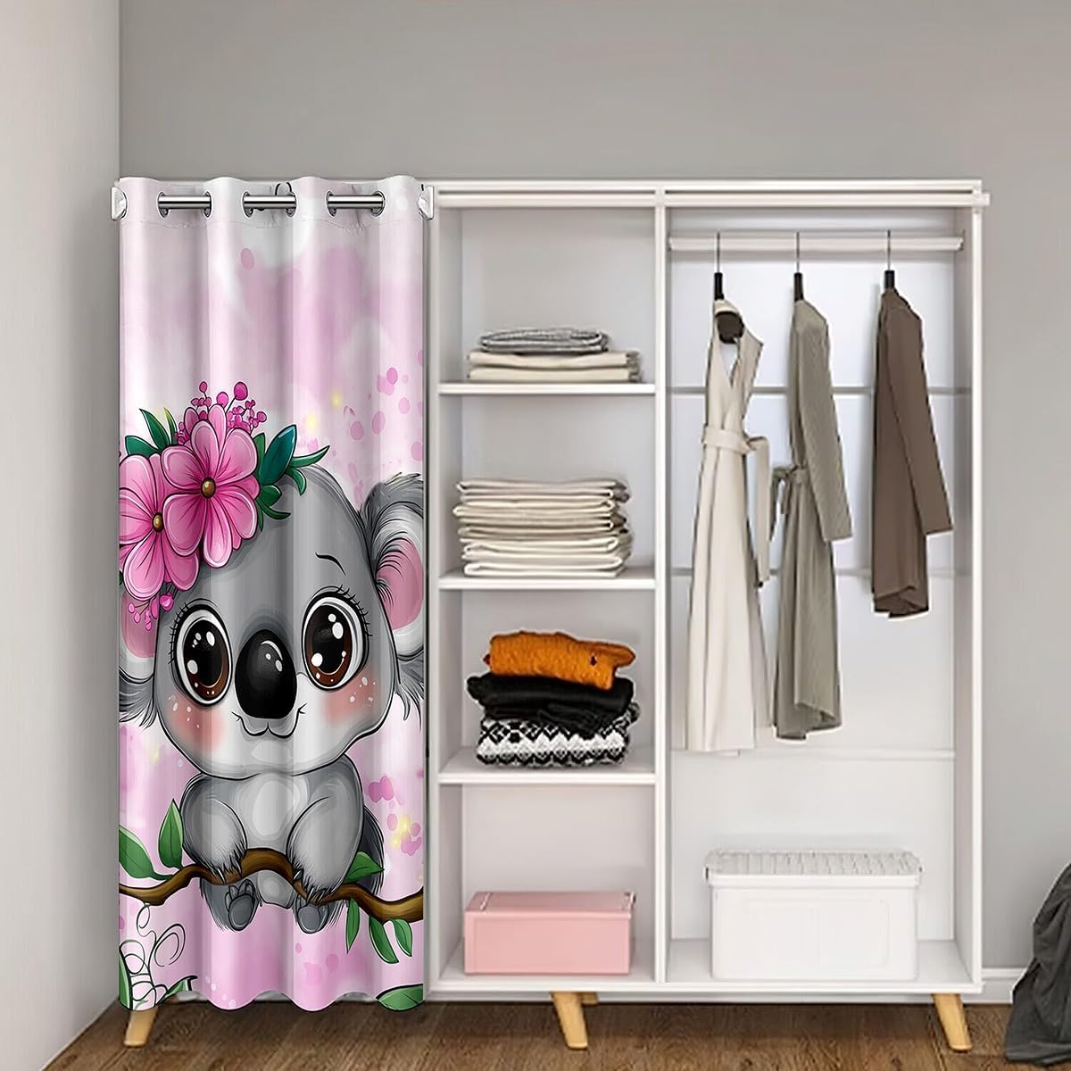 Erosebridal Cartoon Koala Door Curtain, Cute Koala Doorway Curtain, Cherry Blossom Rose Door Drape for Kids Baby Toddler, Nursery, Butterfly Branch Leaves Window Treatment, 1 Panel, 34" W X 80" L