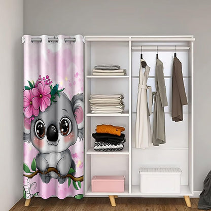 Erosebridal Cartoon Koala Door Curtain, Cute Koala Doorway Curtain, Cherry Blossom Rose Door Drape for Kids Baby Toddler, Nursery, Butterfly Branch Leaves Window Treatment, 1 Panel, 34" W X 80" L