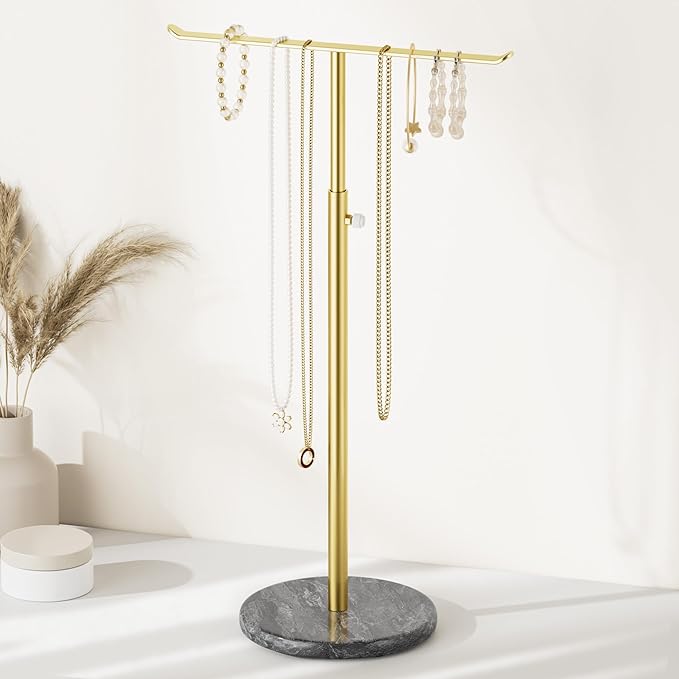 Josmimic Gold Necklace Holder Jewelry Organizer Stand – Adjustable Height T‑Bar by Josmimic