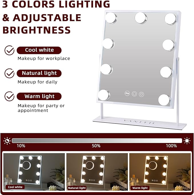 VANITII Vanity Mirror with Lights Hollywood Lighted Makeup Mirror with 9 - Image 3