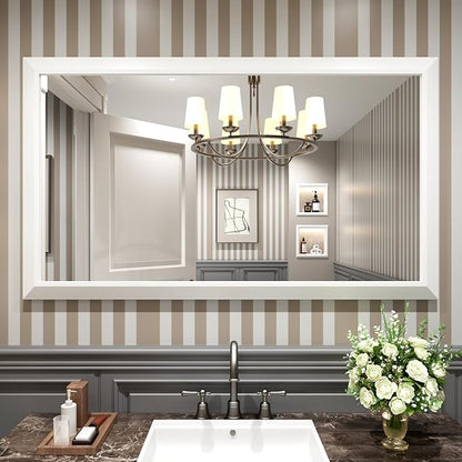 Amorho Bathroom Mirror, 55x32 Inch White Thick Metal Framed Wall Mirrors - Image 8