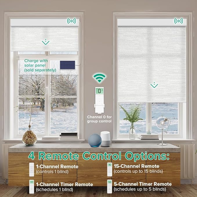 Kilonity Motorized Roller Shades, Light Filtering Remote Control Custom Window - Image 2