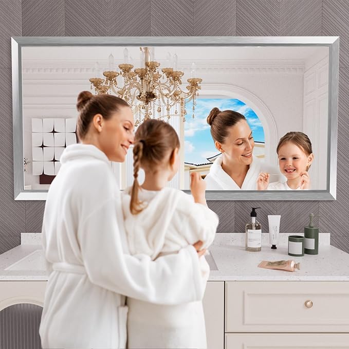 Amorho 72 X36 Inch Bathroom Mirror Silver, Thick Metal Framed Wall Mirrors - Image 6