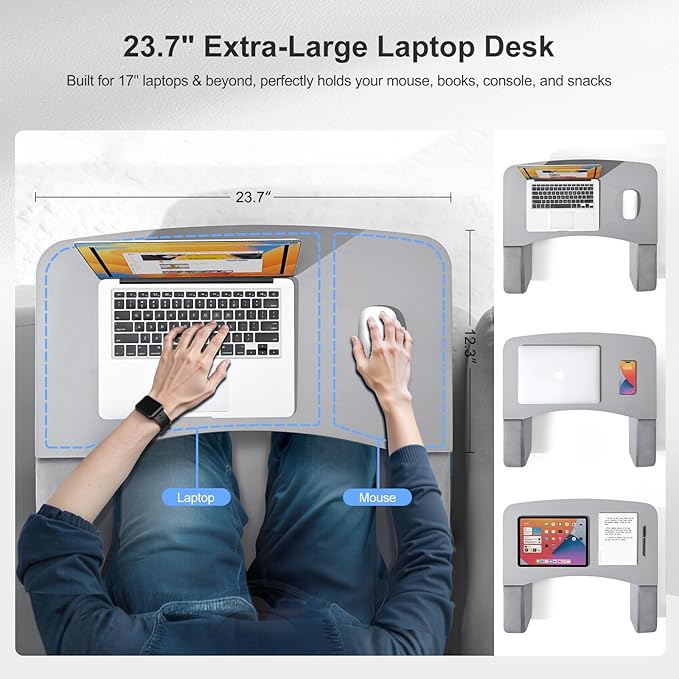 Reading Pillow for Gaming with Ergonomic Arm Rests, Wooden Lap Desk for Laptop - Image 4