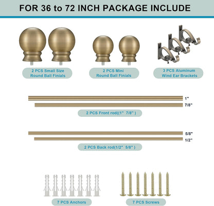 Antique Bronze Double Curtain Rods 36-72 Inch,1’’Front and 5/8’’Back Double Drapery Rod with Small Round Ball and Aluminum Brackets, Adjustable Dual Window Rod for Sheer/Blackout Curtains