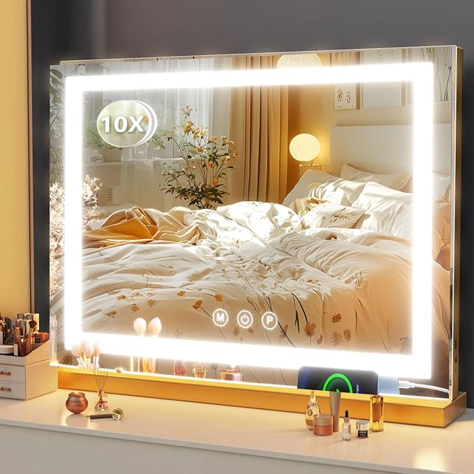 Makeup Vanity Mirror with USB Charging Port 28" x 22" Large LED Makeup Mirror by Gvnkvnlightupyourhome