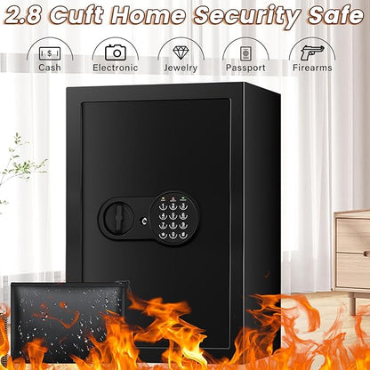 Safe Box with Fireproof Waterproof Bag, Home Safe with Keys & Pass Code & Wall - Image 2
