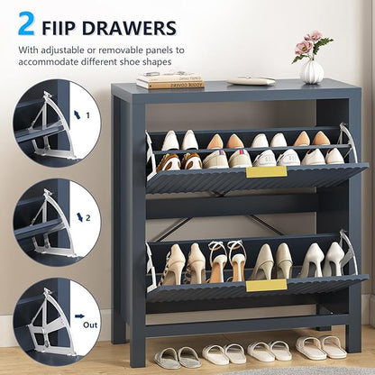 Shoe Cabinet Storage for Entryway, Fluted Shoe Cabinet - Image 4