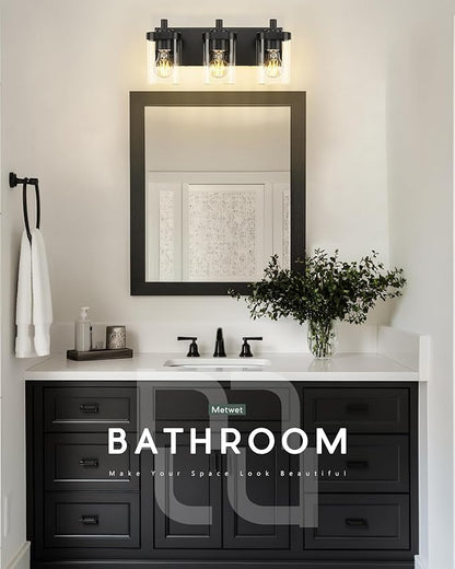 METWET Bathroom Light Fixtures Over Mirror, 3-Light Matte Black Vanity Light - Image 5