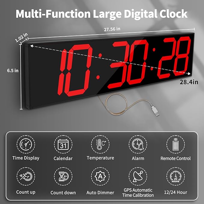 CHKOSDA 28.4''Large Digital Wall Clock, Automic Digital Clock - Image 2