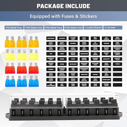 RED WOLF 12 Way Fuse Block Blade Box Holder Standard Circuit Fuses Holder Fit - Image 7