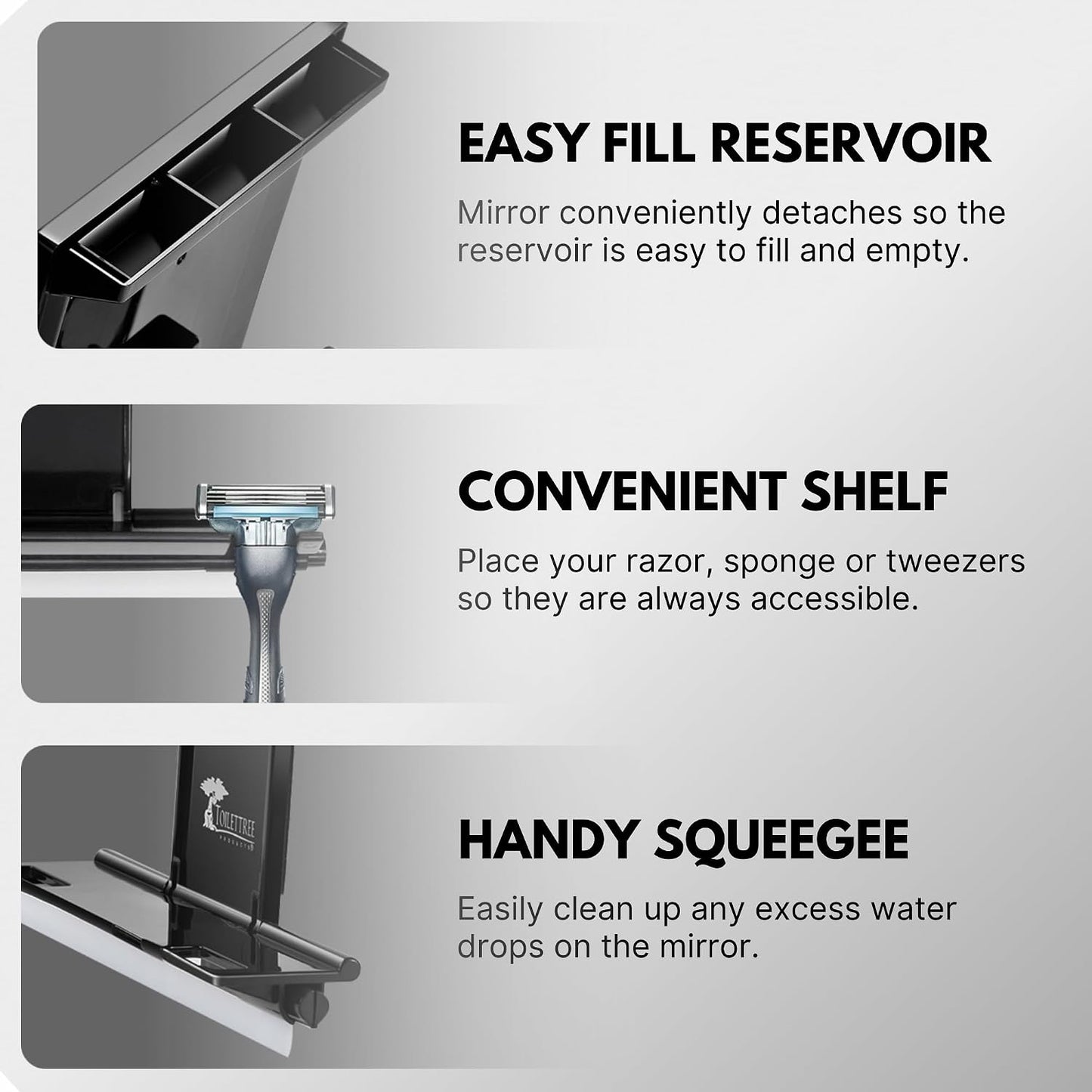 ToiletTree Products Fogless Shower Mirror - Anti-Fog Mirror - Adjustable Shaving Mirror with a Squeegee - Rust-Proof, Impact-Resistance Bathroom Shower Mirror - Tall