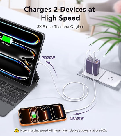40W USB C Plug, 4-Port Fast Charger Block PD+QC 4 Port Charger Cube Wall - Image 3