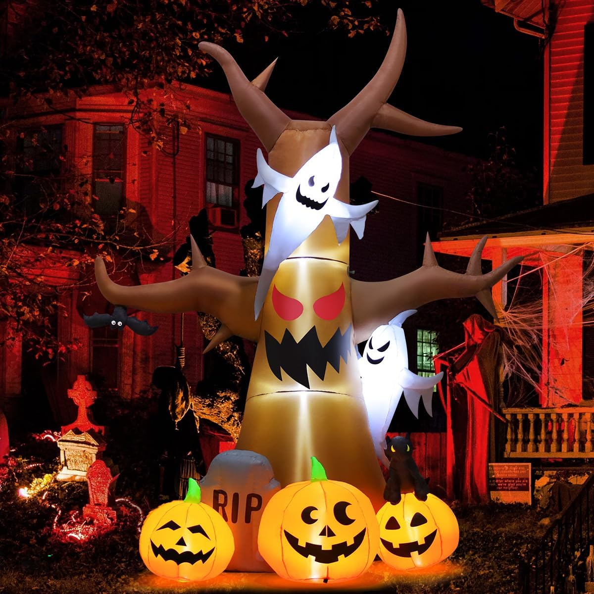 GOOSH 12 FT Halloween Inflatables Tree Outdoor Decorations Blow Up Yard Scary...