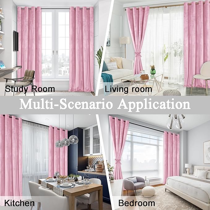 JIUZHEN Pink Velvet Curtains 84 inches Curtains - Image 6