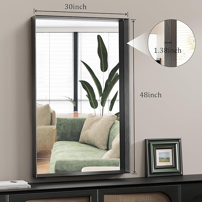 Koonmi 30x48 Inch Black Metal Framed Bathroom Mirror - Image 7