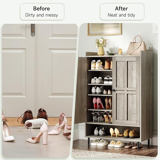 ONBRILL Shoe Cabinet with Cross Molding Doors, 6-Tier Shoe Storage Cabinet with - Image 5