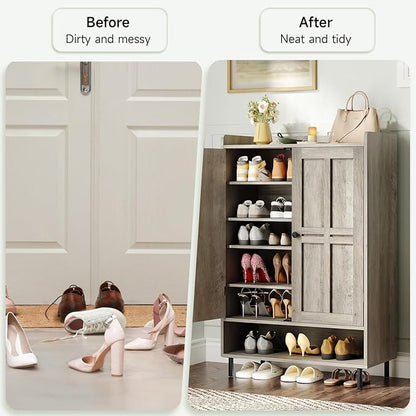 ONBRILL Shoe Cabinet with Cross Molding Doors, 6-Tier Shoe Storage Cabinet with - Image 5