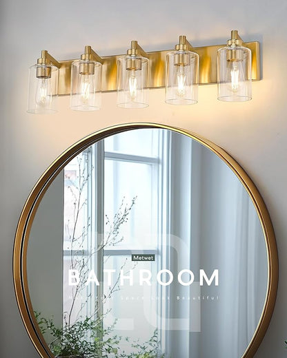 METWET 5-Light Bathroom Light Fixtures, 30 Inch Brushed Gold Vanity Light - Image 7