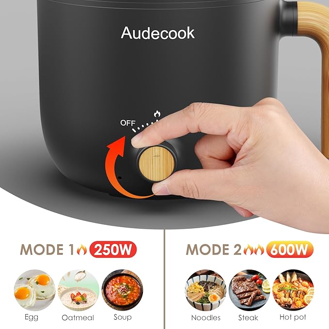 Audecook Hot Pot Electric with Steamer, 1.5L Portable Nonstick Rapid Noodles - Image 5