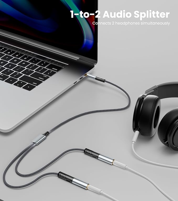 JOMLEY Headphone Splitter 1ft, Audio Splitter 3.5mm 1 Male to 2 Female Adapter - Image 5