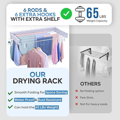 40" Premium Aluminium Foldable Clothes Drying Rack Included Shelf - Image 3