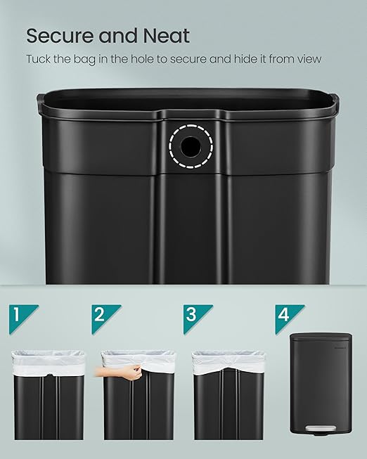 SONGMICS 13 Gallon Trash Can, Stainless Steel Kitchen Garbage Can, Recycling or - Image 7