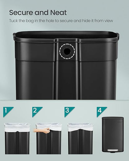 SONGMICS 13 Gallon Trash Can, Stainless Steel Kitchen Garbage Can, Recycling or - Image 7