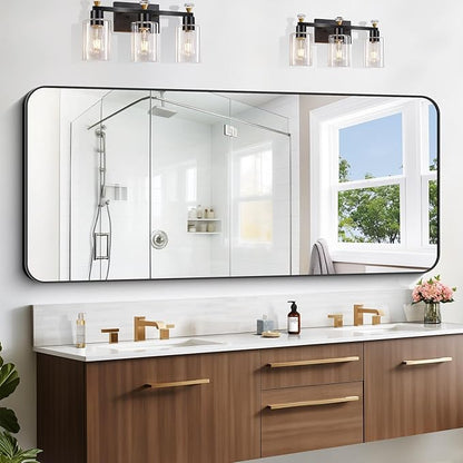 Large Bathroom Mirror, 72x30 inch Black Metal Frame Rectangular Vanity Mirror by WelcometoCIVENO