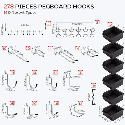 278PCS Upgraded Pegboard Hooks Assortment, Peg Board Organizer Accessories - Image 6