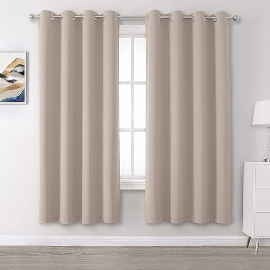 DUALIFE Light Brown Curtains for Living Room 2 Panels 63 Inches Long Solid by DUALIFE