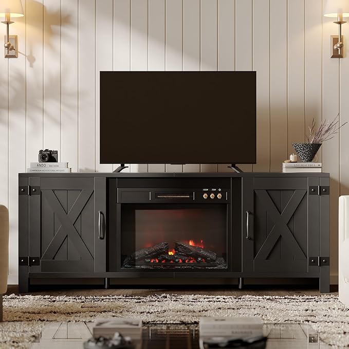 Bestier 63" Fireplace TV Stand for TVs Up to 70", Farmhouse Barn Door - Image 7