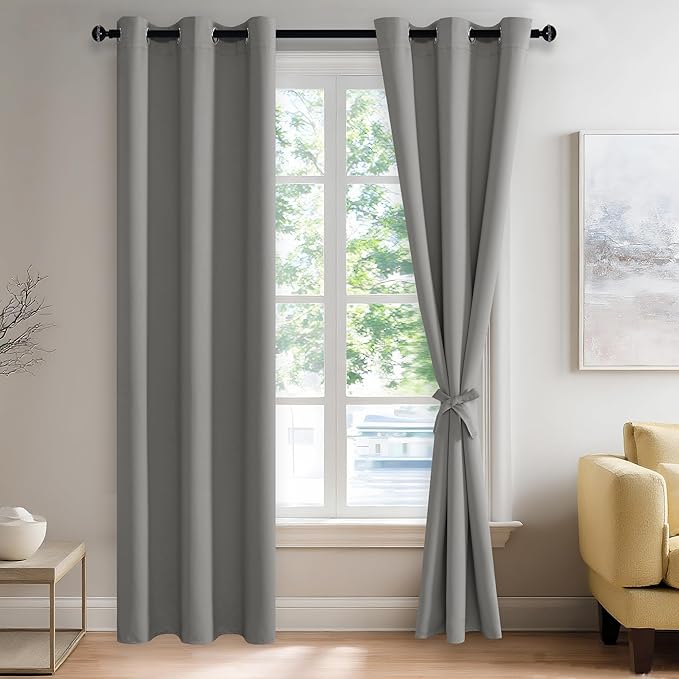 JIUZHEN Blackout Curtains with Tiebacks by JIUZHEN