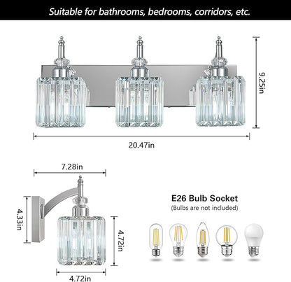 BBLLWJ Modern Bathroom Vanity Light 3-Light Chrome Crystal Light Fixtures Over - Image 4
