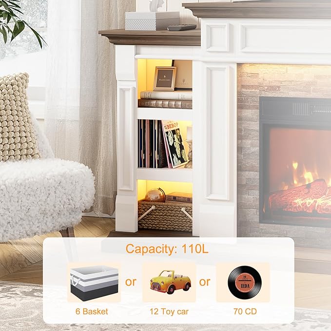 72" Electric Fireplace with Mantel and Cabinets, Fireplace TV Stand - Image 3
