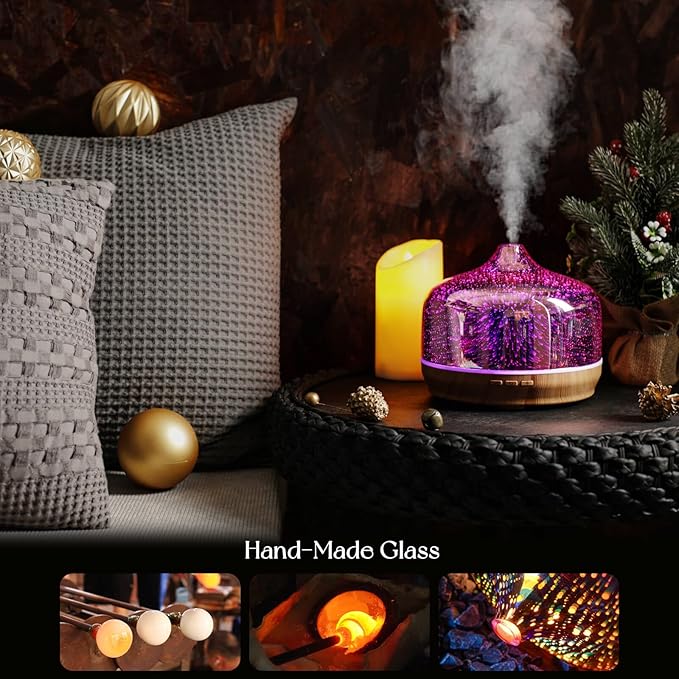 Porseme 500ml Essential Oil Diffuser 3D Glass Aromatherapy Ultrasonic Humidifier - Image 5