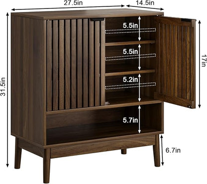 Shoe Cabinet with Slatted Doors, 4 Tier Freestanding Shoe Cabinet Storage - Image 2