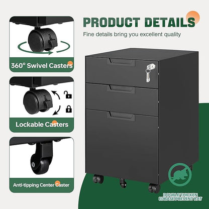 Letaya 3 Drawer Mobile File Cabinet - Image 4