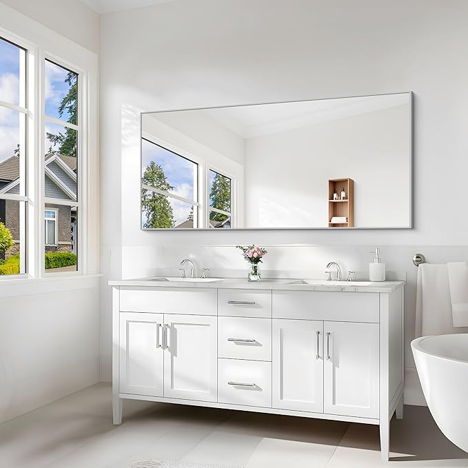 Silver Bathroom Mirror for Wall, 30x60 Inch Rectangle Mirrors - Image 8