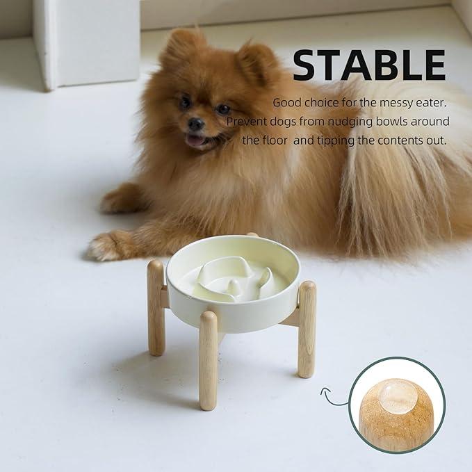 Ceramic 0.9 Cup Raised Dog Slow Feeder Set, Elevated Bowl - Image 6